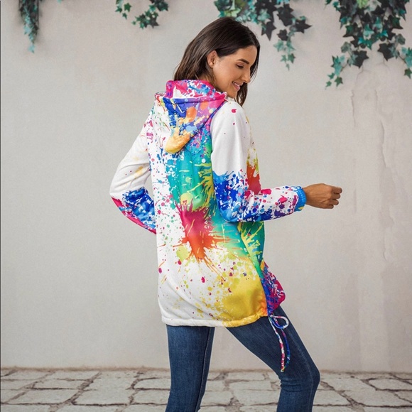 Paint Splatter Zip Front Hoodie - Picture 4 of 5